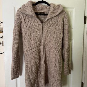 100% WOOL, extra long cardigan, by Inis Crafts, made in Ireland, size medium
